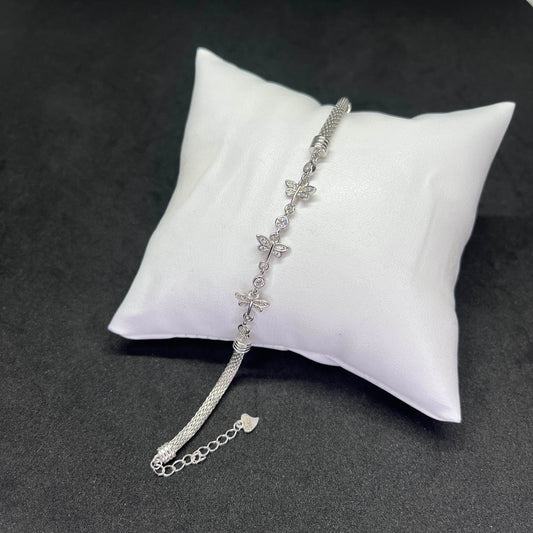Womens Dragonfly Charm Bracelet in Real 925 Silver