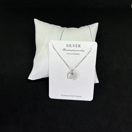 Women’s Heart & Butterfly Pendant 925 Sterling Silver Chain – CZ Studded Elegance