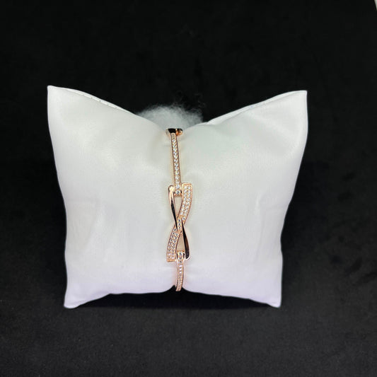 Women’s Intertwined Crossover Kada in 925 Sterling Silver with Rose Gold Finish & CZ Accents