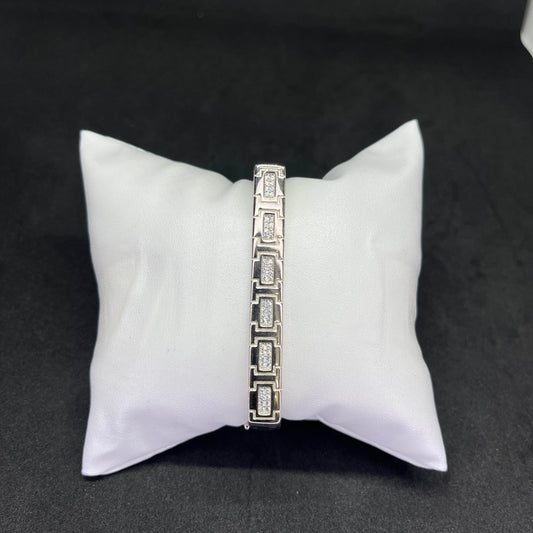 Men’s Block Link Kada in 925 Sterling Silver – CZ Studded Contemporary Design