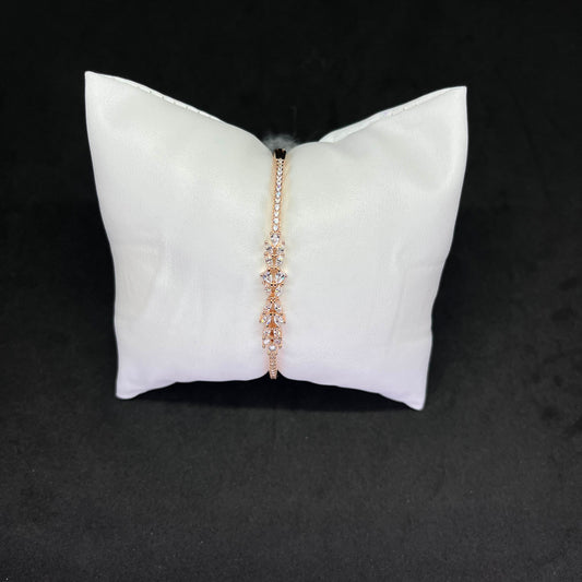 Women’s Floral Elegance Kada in 925 Sterling Silver with Rose Gold Finish & CZ Detailing