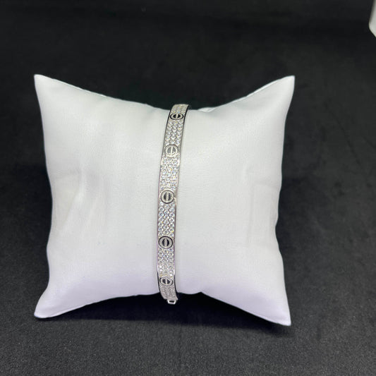 Men’s Screw-Motif Kada in 925 Sterling Silver – Half CZ Studded Luxury Band