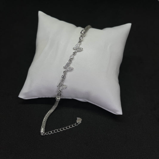 Womens Butterfly Charm Bracelet in Real 925 Silver