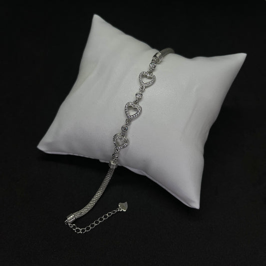 Womens Heart Charm Bracelet in Real 925 Silver