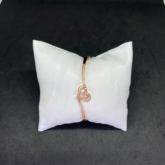 Women’s Heart Solitaire Kada in 925 Sterling Silver with Rose Gold Finish & CZ Accents