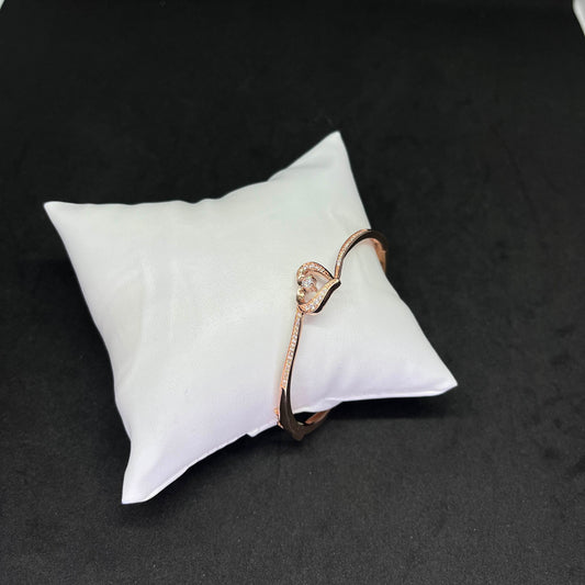Women’s Heart Solitaire Kada in 925 Sterling Silver with Rose Gold Finish & CZ Accents