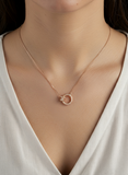 Women’s Circle & Bow Pendant 925 Sterling Silver Chain – CZ Studded Rose-Gold Elegance