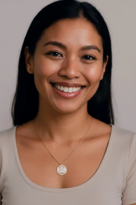 Women’s Enamel Teddy Bear Pendant 925 Sterling Silver Chain – Rose-Gold CZ Halo