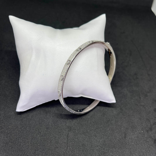 Men’s CZ Studded Kada in 925 Sterling Silver – Modern Engraved Luxury