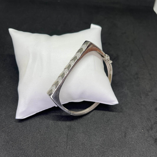 Men’s Chevron Kada in 925 Sterling Silver – CZ Studded Geometric Luxury