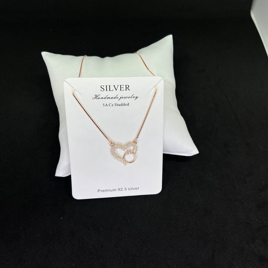 Women’s Heart & Ring 925 Sterling Silver Pendant Chain – CZ Studded Romance