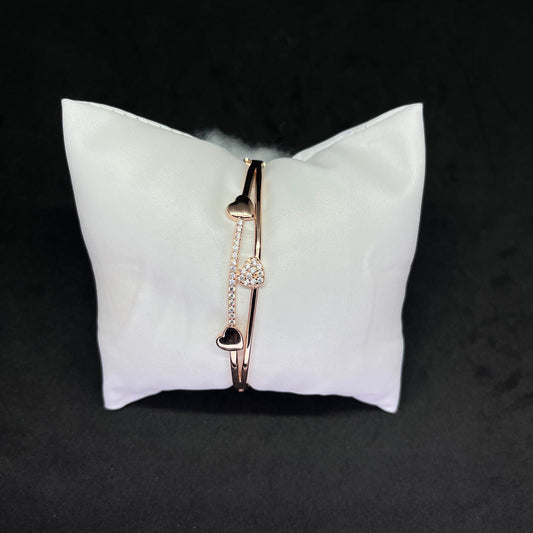 Women’s Triple Heart Kada in 925 Sterling Silver with Rose Gold Finish & CZ Accents