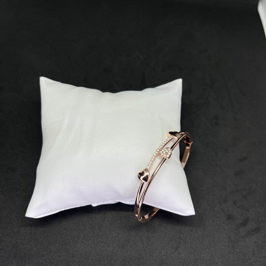 Women’s Triple Heart Kada in 925 Sterling Silver with Rose Gold Finish & CZ Accents