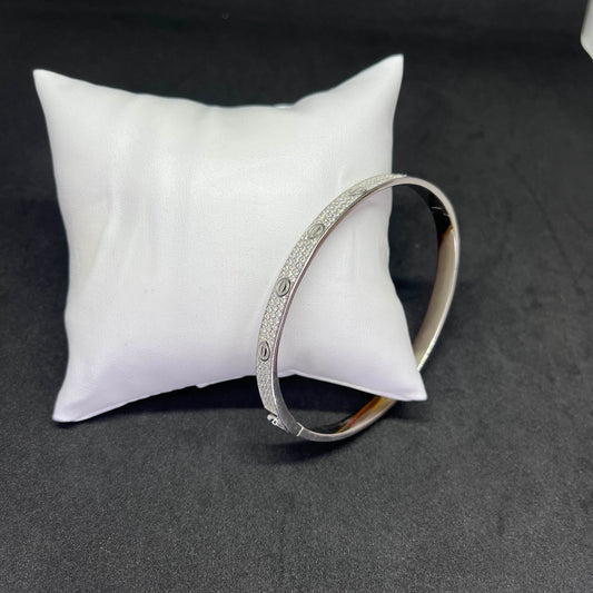 Men’s Screw-Motif Kada in 925 Sterling Silver – Half CZ Studded Luxury Band