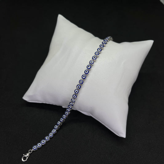 Womens Evil Eye Charm Bracelet in Real 925 Silver