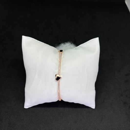 Women’s Enamel Heart Kada in 925 Sterling Silver with Rose Gold Finish & CZ Detailing