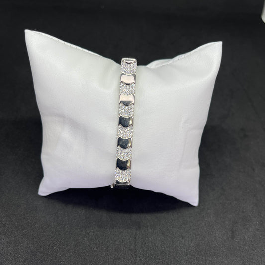 Men’s Dual-Link Kada in 925 Sterling Silver – CZ Studded & Polished Finish