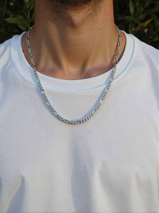 Figaro Link Mens Chain in Real 925 Silver