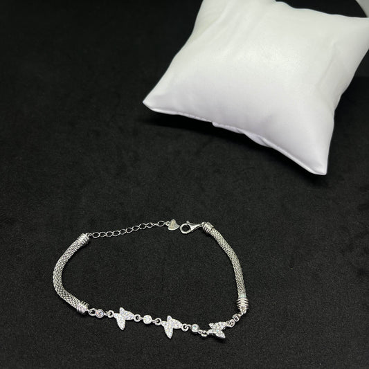 Womens Butterfly Charm Bracelet in Real 925 Silver